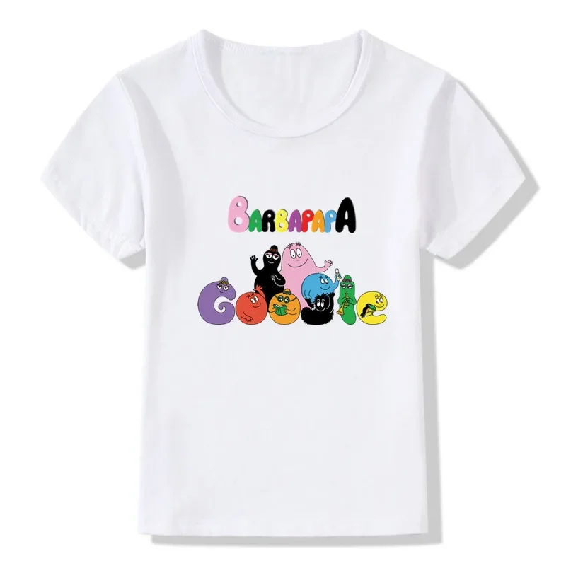 Hot Sale Cute Barbapapa Cartoon Print Boys T-shirts New Summer Short Sleeve Kids T shirt Baby Girls Clothes White Children Tops