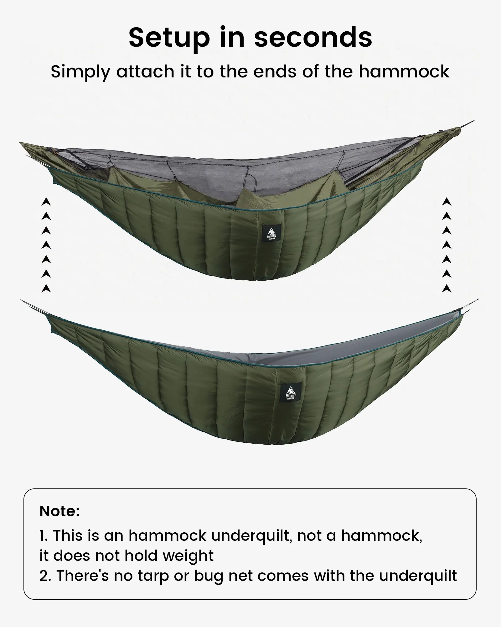 OneTigris Lightweight Hammock Underquilt Under Blanket 40 F to 68 F (5 C to 20C) 3 Seasons Underquilt for hiking Camping Travel