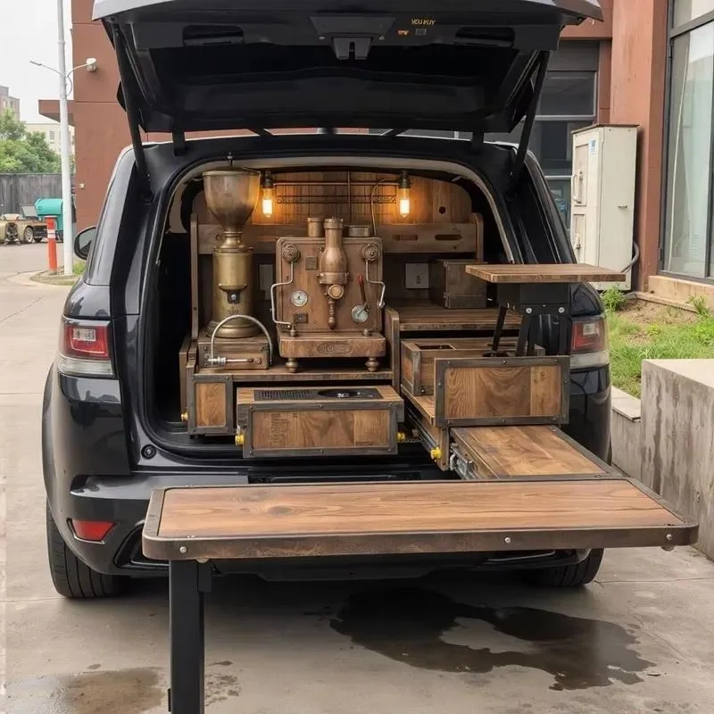 Custom Coffee Box System with Folding Table for Outdoor Mobile Service