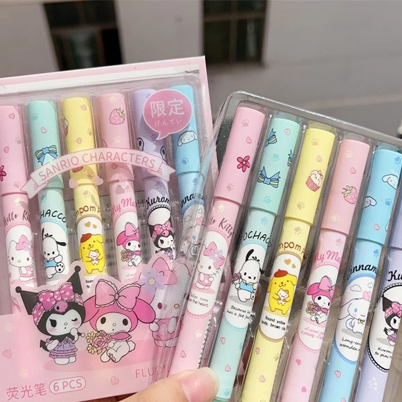 

Kawaii Sanrio Hellokitty Kuromi Mymelody Cinnamoroll Pochacco Pompompurin Highlighter Soft Headed Marker Pen Gift Toys For Girls