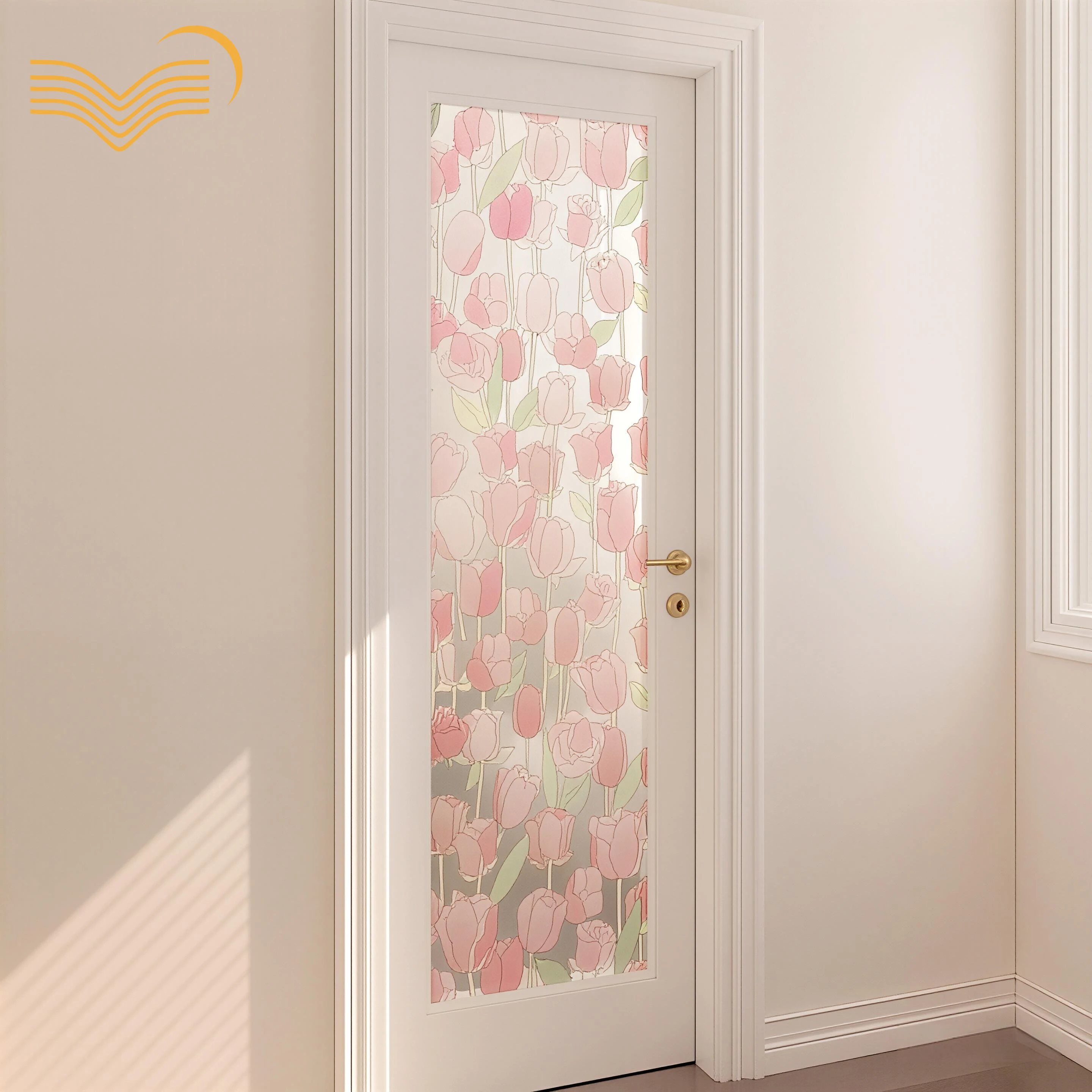 Tulip Floral Window Film tatic Cling & Self-Adhesive Anti-peep Waterproof PVC Glass Sticker Flower Decor Decal For Bathroom
