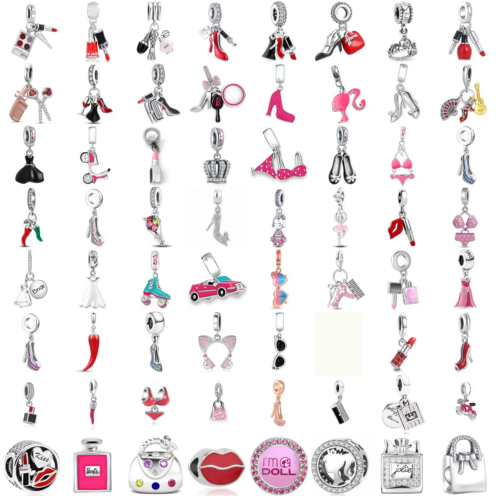 

Hot Sale 925 Silver Miniso Perfume Lipstick High-heeled Shoes Skirt Sunglasses Pendant Fit Original Bracelet DIY Jewelry Trinket