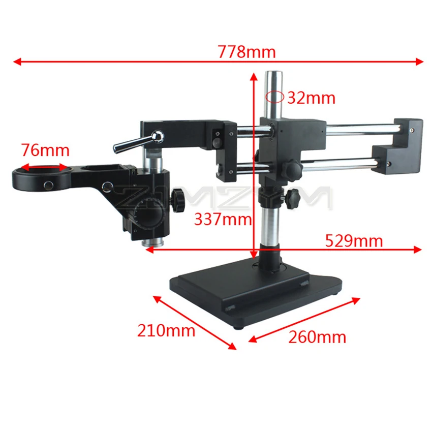 Universal Double Boom Binocular Trinocular Stereo Zoom Microscope Stand 76mm Focusing Holder Bracket for PCB Industry Lab