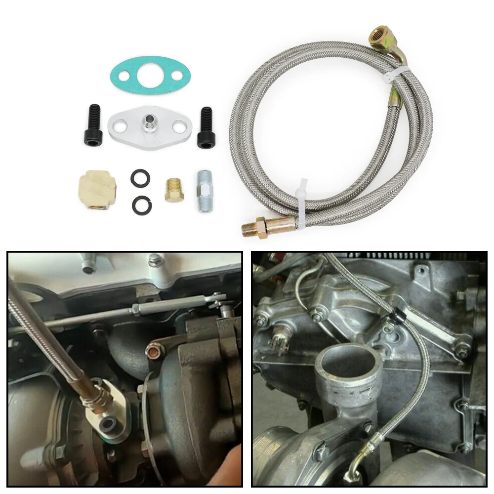 T3 T4 T60 T61 T70 1/8 Pnt Turbos Turbo Oil /Water Feed Drain Fitting Line Kit 90 Degree 41-inch Turbochargers Oil Feed Line Kit