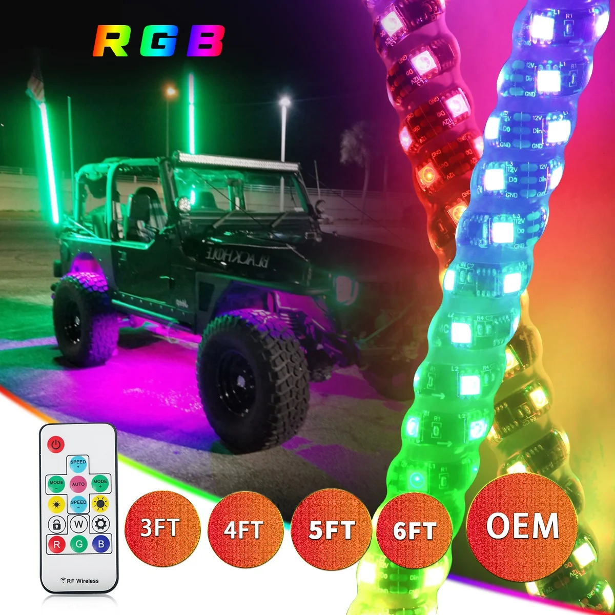 Antenne universali per camion Rgb Guasto bandiera LoyoLights Antena Led Frusta Luce flessibile Atv 4X4 Frusta Luci Utv Atv Accessori