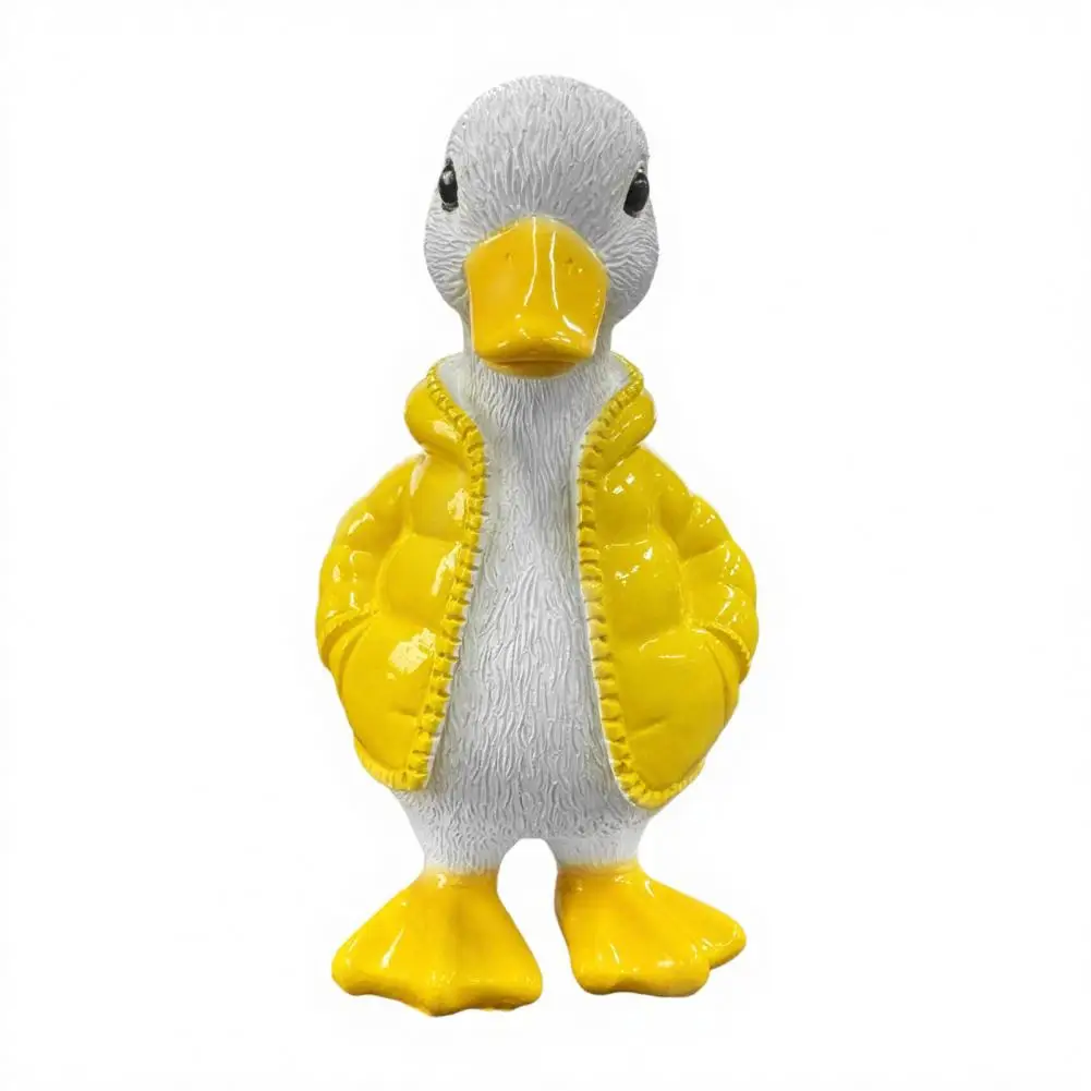 Feather Texture Figurine Duck Ornament Resin Duck Figurine Ornaments Cute Duck Sculpture with Down Jacket Desktop Decor