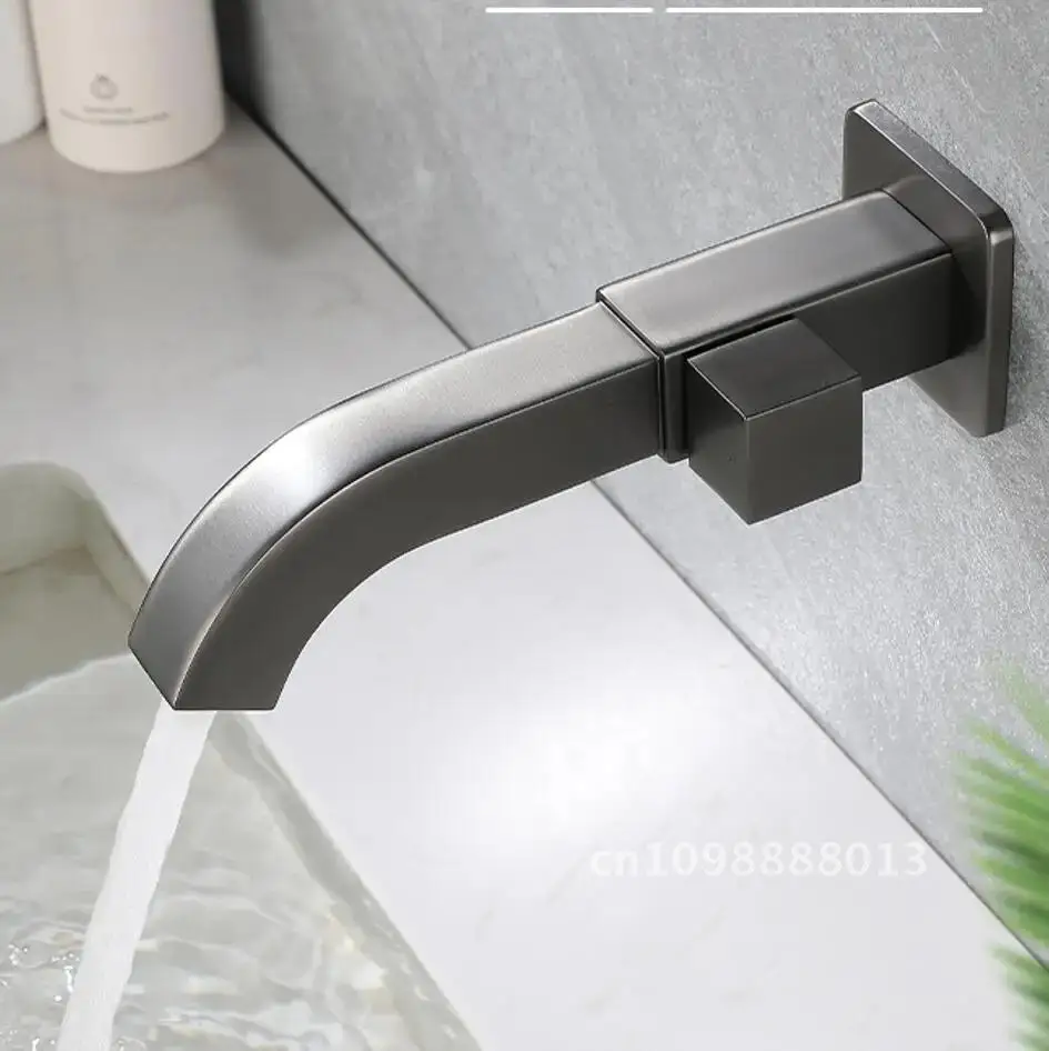

brushed gray Tap In Wall Basin brass Faucet Black Chrome Basin Gold Mounted brushed Lavatory Wall Spout