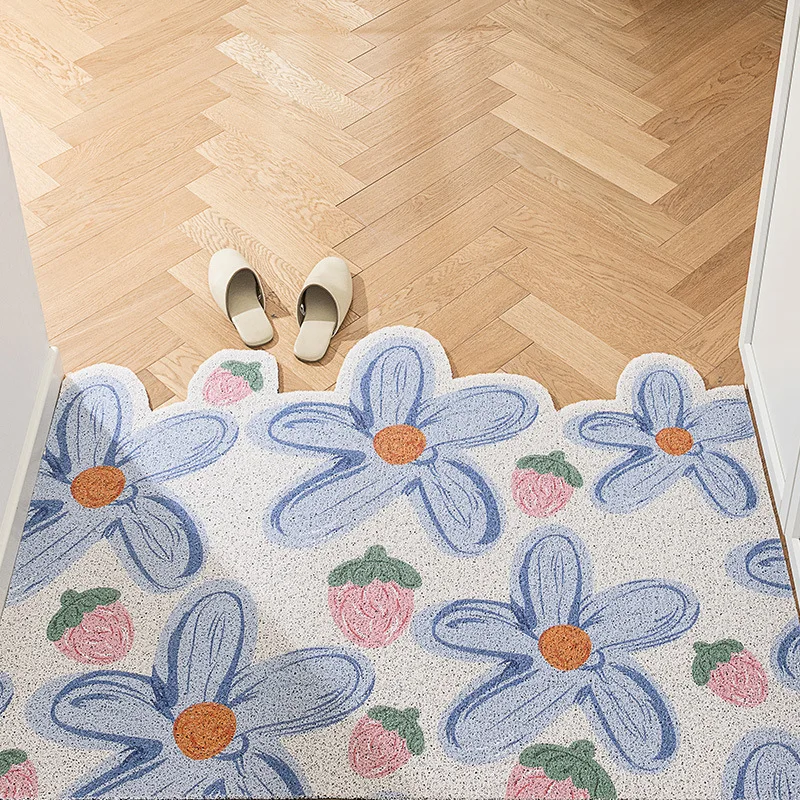 Floral Entrance Mat Anti-Slip Wear-Resistant Cuttable Silk Circle Pad Home Decor Door Floor Rug