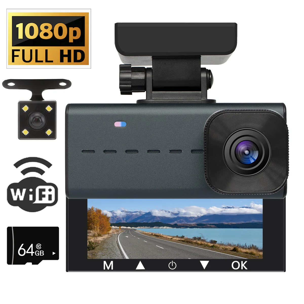 

KINGFOXAM DashCam 1080P for Car Camera HD Record Front and Rear DVR Night Vision WIFI 24h Parking Loop Metal shell 64GB