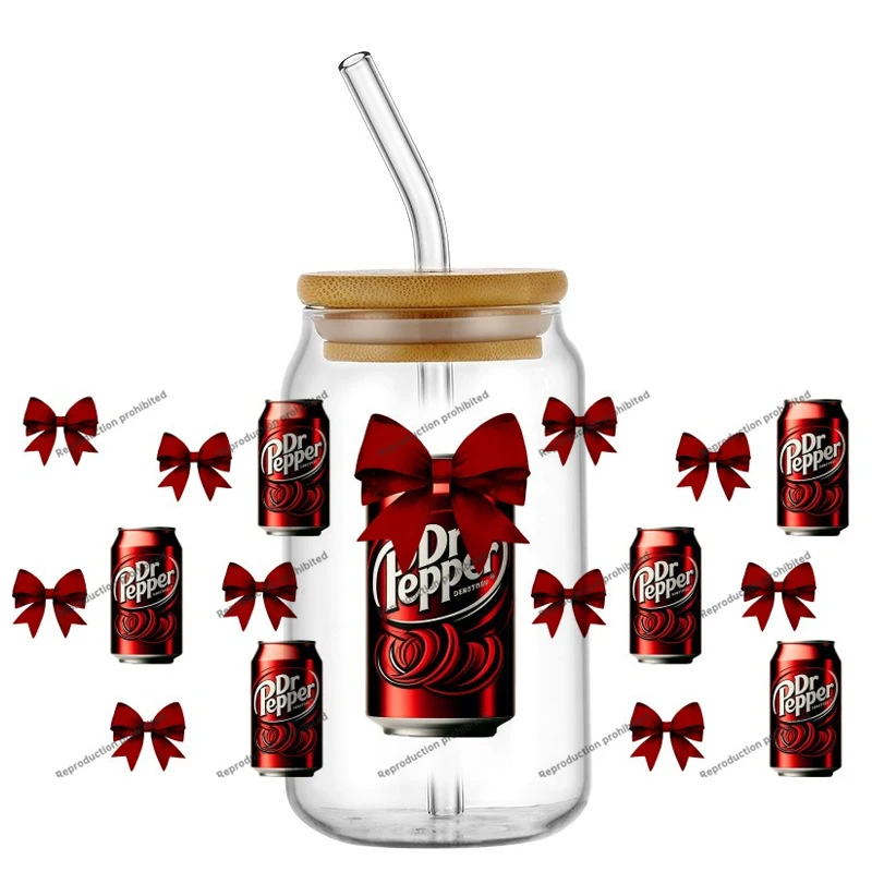 Miniso 16OZ Dr Pepper Design UV DTF Cup يلتف ملصق نقل مقاوم للماء لزجاج Libbey يمكن القدح لذيذ الصودا جاهز للتطبيق