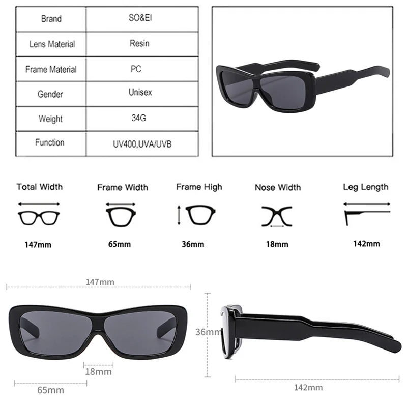 SO&EI Fashion Square Women One Piece Sunglasses Retro Trending Gradient Shades UV400 Men Orange Sun Glasses