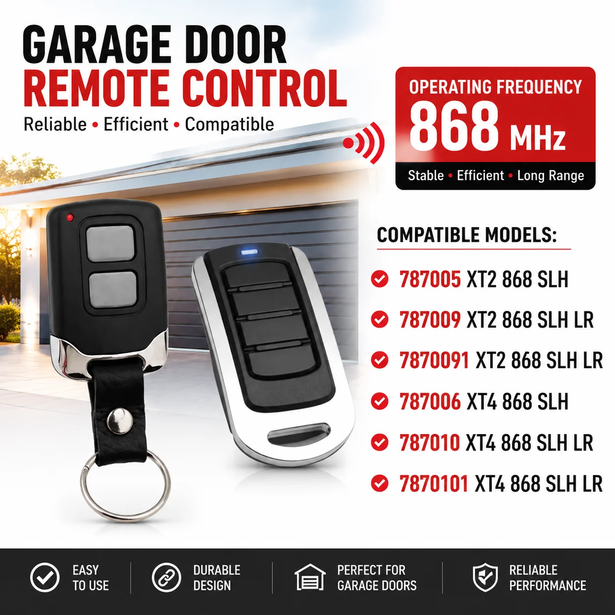 XT2 XT4 868 SLH LR Garage Remote Control Replacement 868MHz Rolling Code 2/4 Channel Key Fob for Automatic Gate