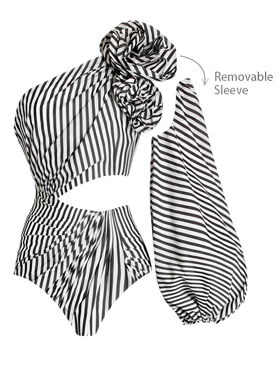 2024 One Shoulder Striped Swimsuit Women Hollow Out One Piece Sexy Swimwear Female Beachwear Bathers Bathing Swimming Swim Suit image 6