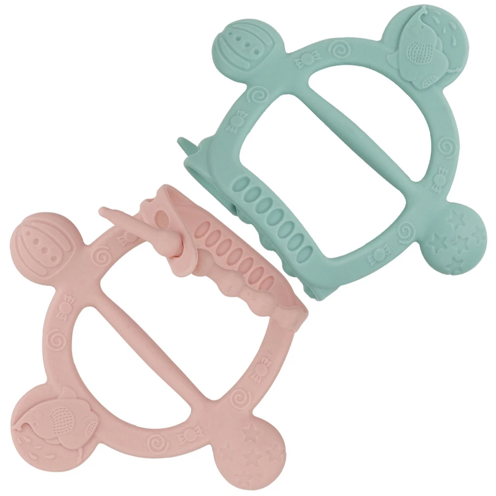 

2pcs Silicone Baby Teething Adjustable Bracelet Style Infant Molar Chew Cartoon Design Gum Massage Toy For Toddler