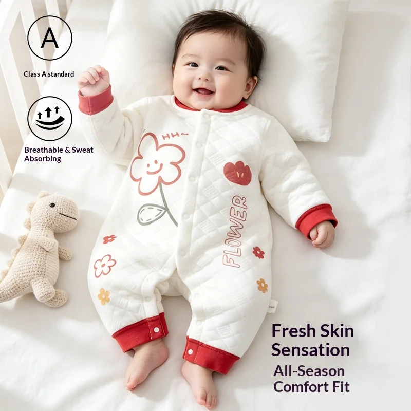 Baby Front-Snap Padded Jumpsuit, Thick Cotton Quilted Romper, Warm Winter Sleepsuit for Boys & Girls
