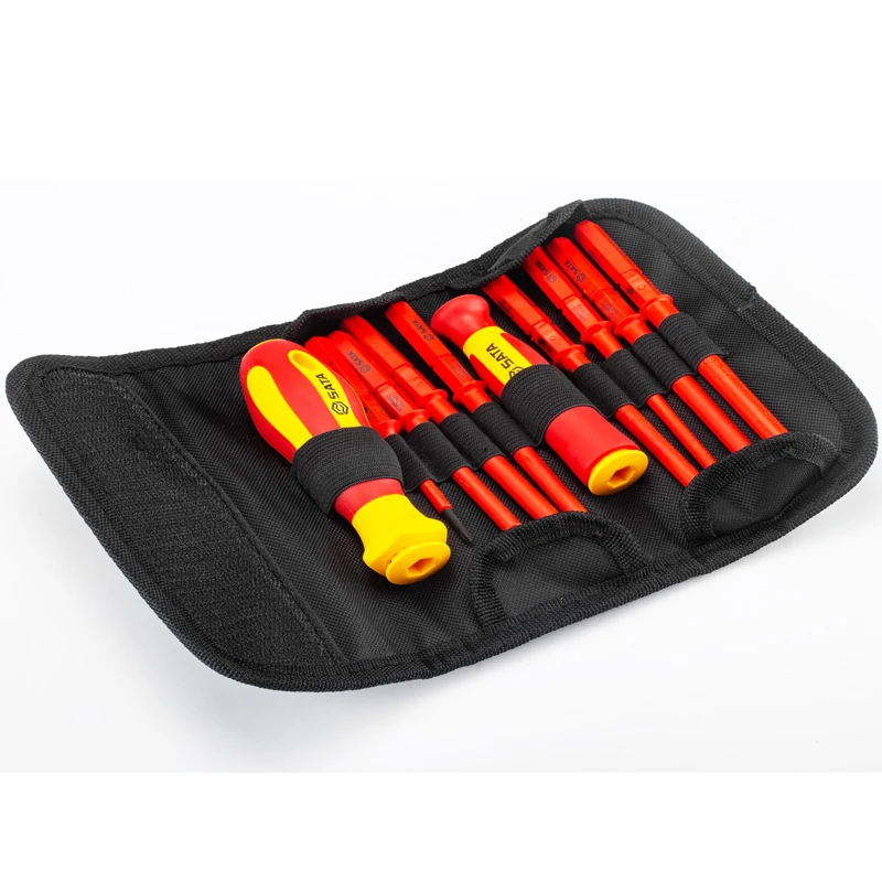 SATA 09304 10 Interchangeable VDE Insulated And Pressure Resistant Screwdriver Sets High Hardness Sharp Blade Cut Flat