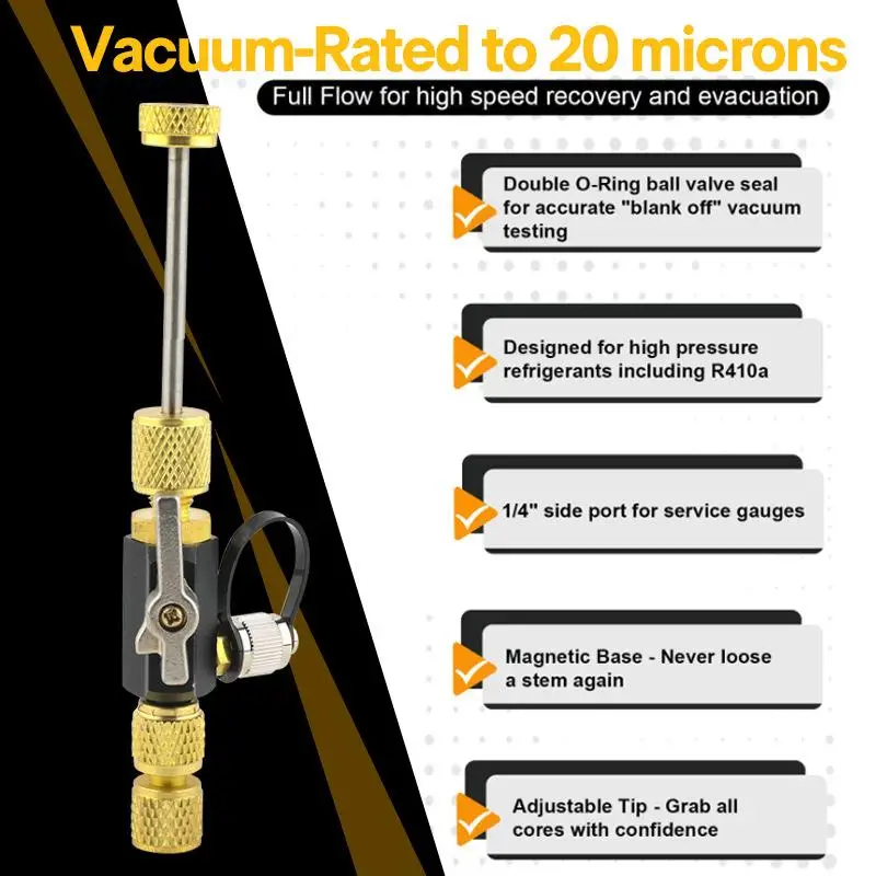 1/4 Inch Valve Core Removal Tool With Dual Valve And Sight Glass Vacuum Rated Valve Core Disassembly Tool For Air Conditioning