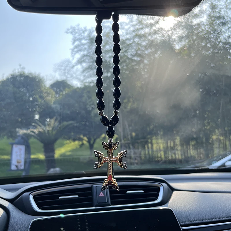 GS03 جديد الوردية الصليب الكنيسة الأرثوذكسية مرآة الرؤية الخلفية قلادة السيارات الداخلية يسوع المسيح الدين Alloy بها بنفسك سبائك الزجاج الحلي