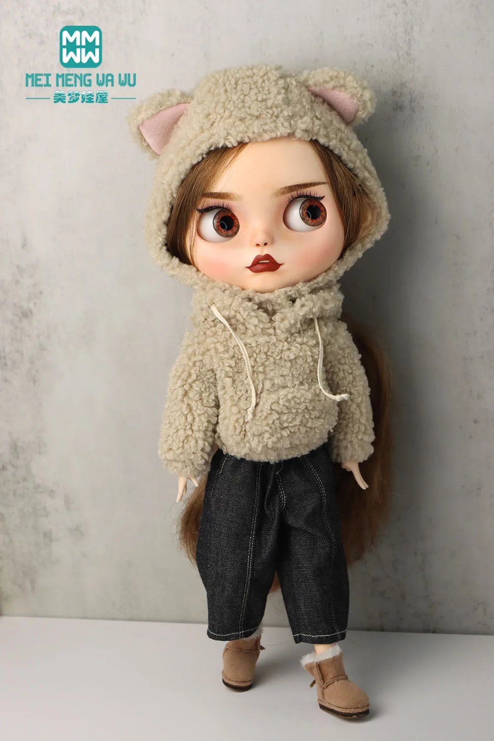 Vêtements de poupée Blyth Azone OB22 OB24, sweat à capuche en polaire à la mode, blanc, marron, gris, jouets cadeau