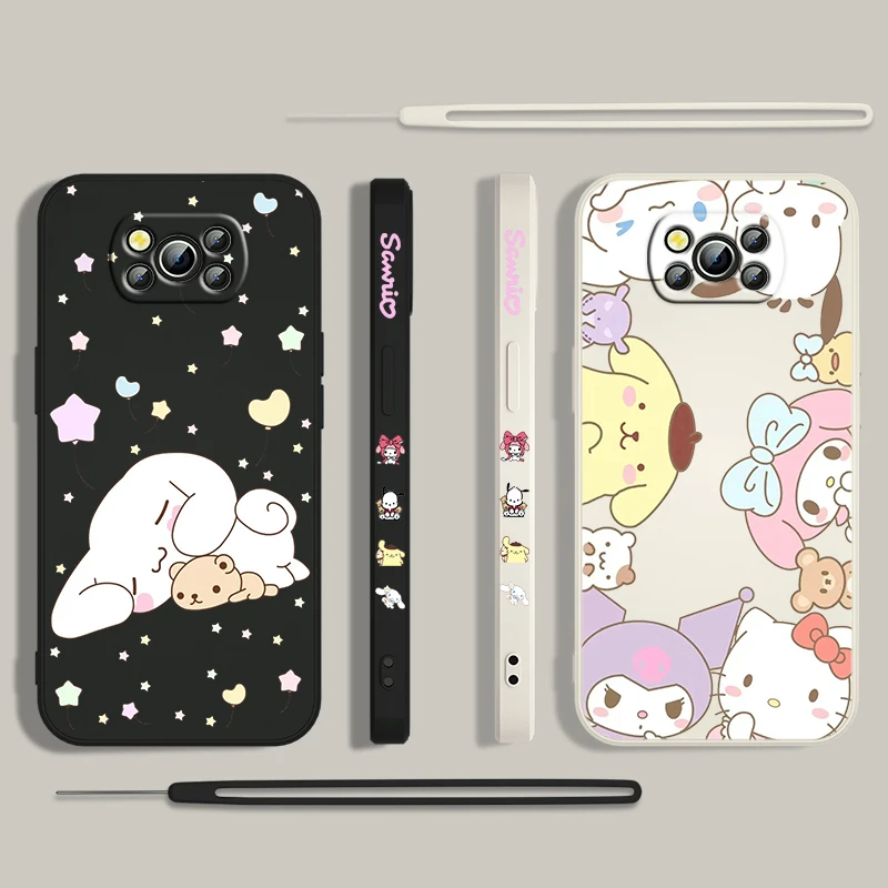 Sanrio Cartoon Cute For Xiaomi Poco Cover For X4 X3 F4 NFC M6 M5 M4 M3 GT S Pro 4G 5G Liquid Left Rope Phone Case