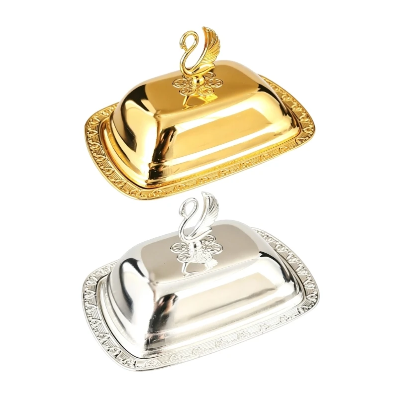 Afternoon Tea Serving Dish with Reflective Metal Tray, Matching Cover and Top Grip for Pastries, Butter and Fruit J0MC