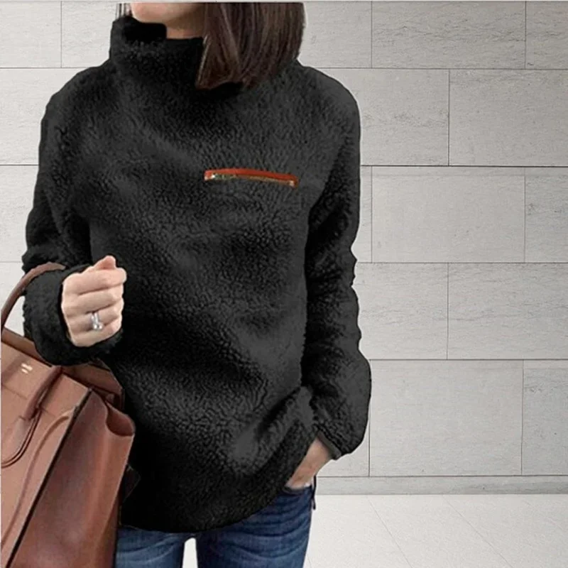Women Autumn Turtleneck Long Sleeve Pullover 2024 Fleece Hoodies Sweatshirts for Female Plush Warm Tunic Jumper oversized Chic