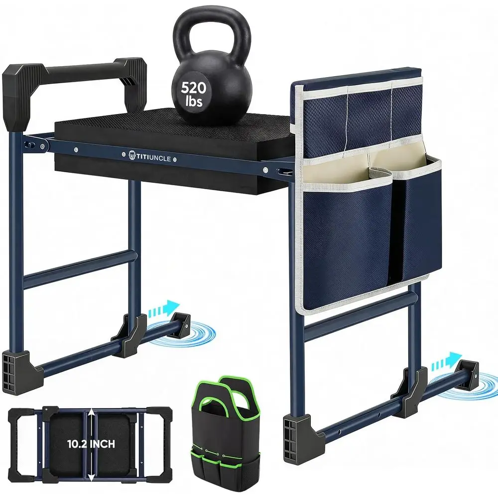 

Heavy-Duty Anti-Tip Garden Stool with Wider Kneeling Pad and Tool Bag for Comfortable Gardening