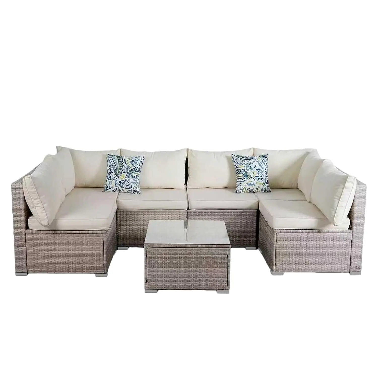 7 Piece Patio Furniture Sets, Rattan Conversation Sectional Set with Glass Table Outdoor Patio Sofa with Thick, Customized