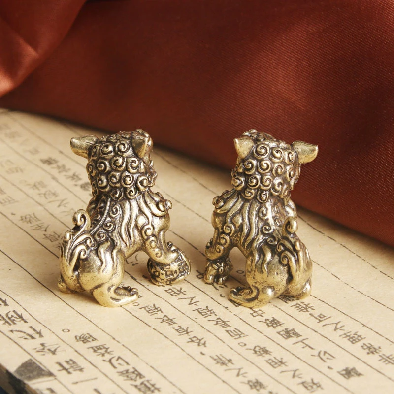 

Pure Copper Lucky Lion King Figurines Miniatures Desk Ornaments Antique Bronze Chinese Animals Statue Home Feng Shui Decor