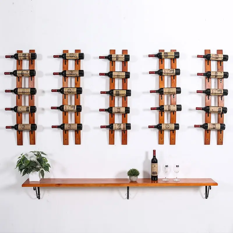 Wooden Wall Cocktail Holders Red Wine Mounted Whiskey Display Bar Wine Rack Decorative Racks Storage Wine Holder Restaurant