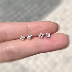 Mini Gold Silver Color Zircon Clover Stud Earrings for Women Sweet Versatile Earring Daily Jewelry Accessories