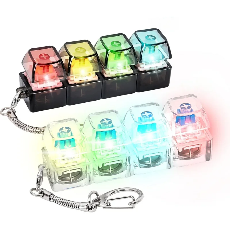 Keyboard Fidget Toy,Fidget Keychain with LED Lights, Stress & Anxiety Relief, Focus Booster for Home Office Library