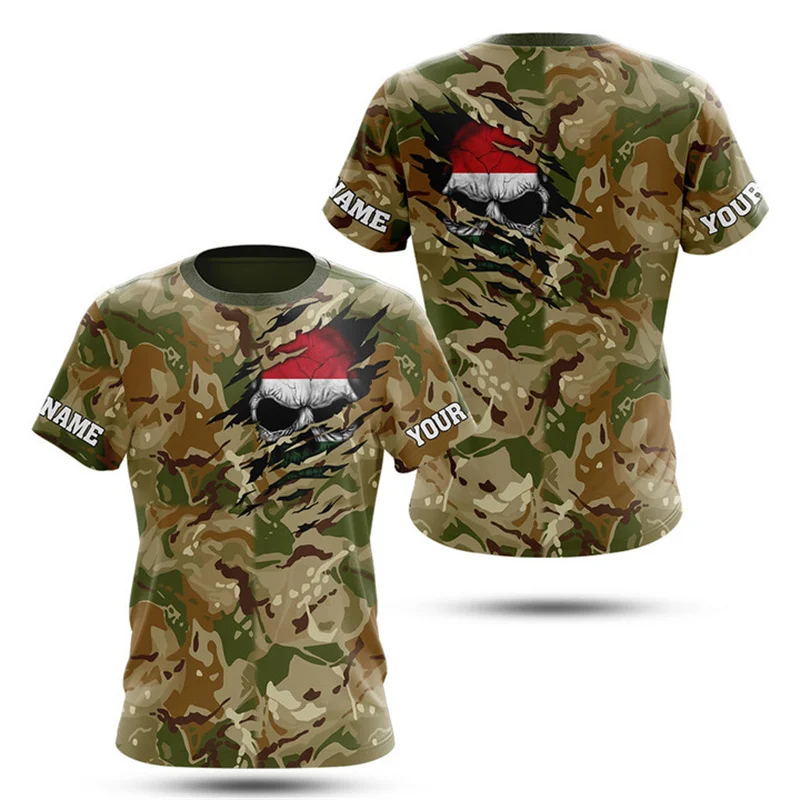 3D Printed Hungary Camouflage Skull Men's T Shirt National Emblem Summer Fashiom Street Short Sleeves Breathable Gym Tees Tops