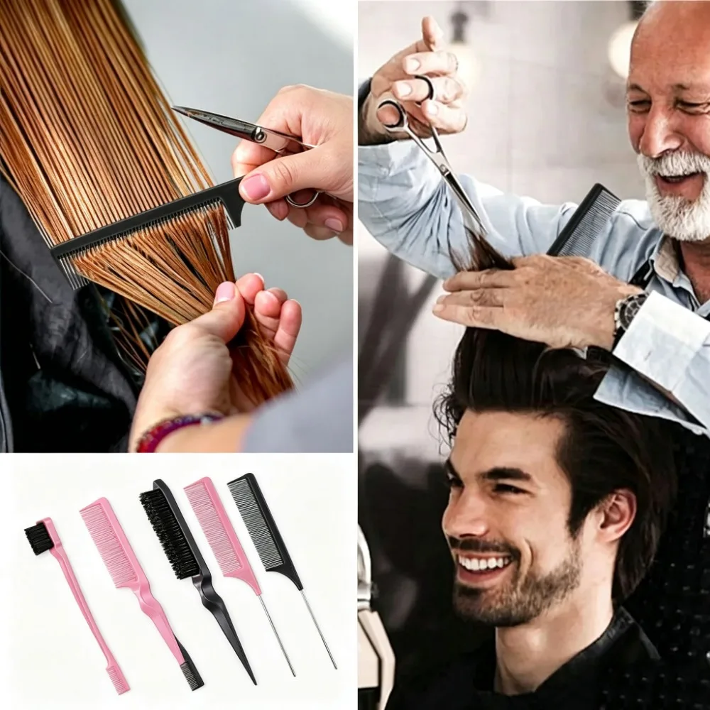 Hairdressing Styling Combs Set 3Pcs Pointed Tail Comb Dual Head Eyebrow Brush Triple Row Hair Coiler Salon Tools