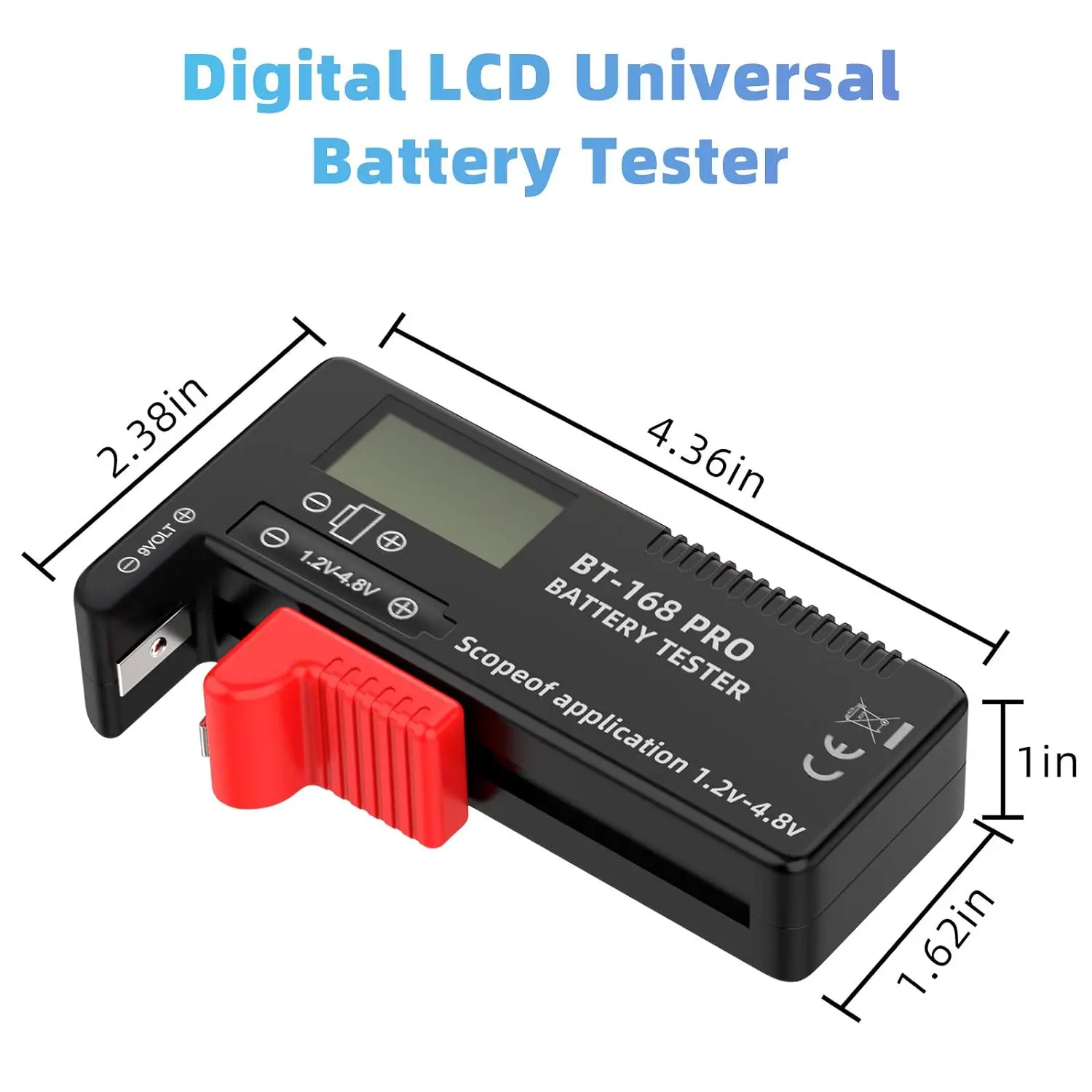 Bt-168Pro Battery Tester Checker, Digital Display Battery Tester Checker for 9V 1.5V, AA AAA C D Button Cell Batteries Checker