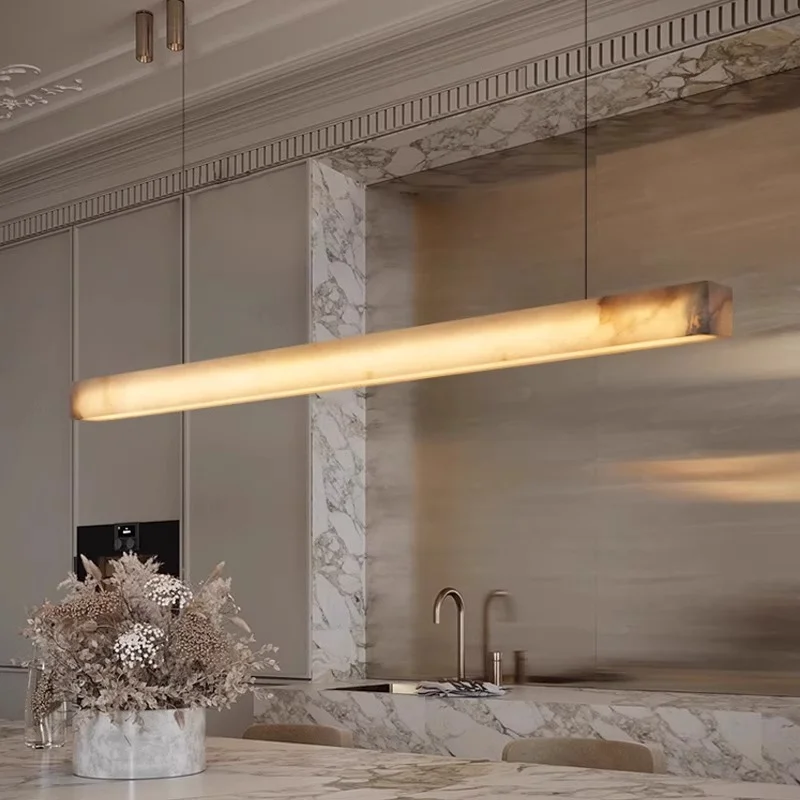 Restaurant Pendant Light: Minimalist Copper Modern Luxury Designer Spanish Marble Linear Island Counter Lamp