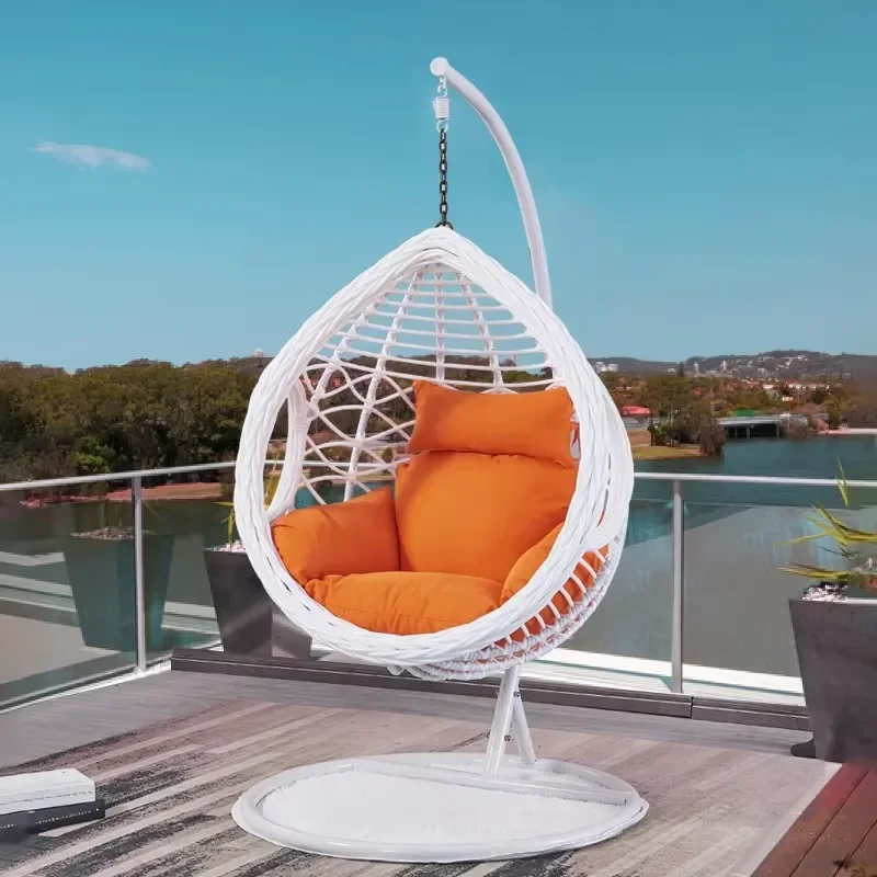 Metal Indoor/Outdoor Balcony Hammock Hotel Basket Chair Hanging Floor Garden Swing Furniture Waterproof Cushion Seat Living