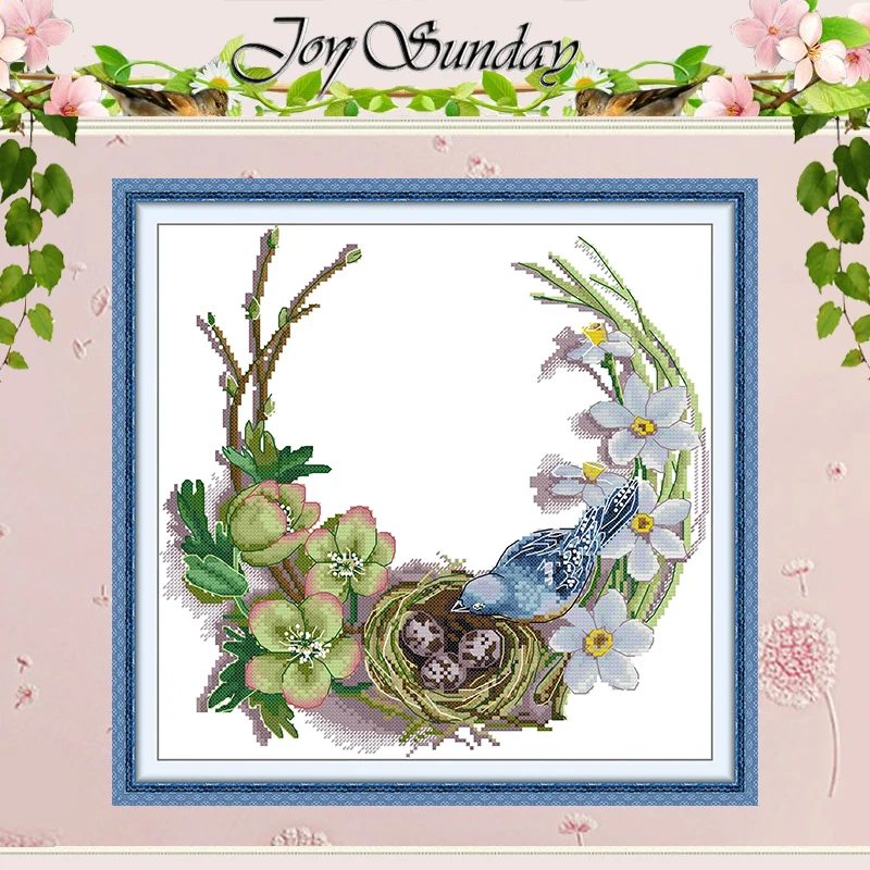 

Bird's Nest Wreath Patterns Counted Cross Stitch Set DIY 11CT 14CT 16CT Stamped DMC Cross-stitch Kit Embroidery Needlework Craft