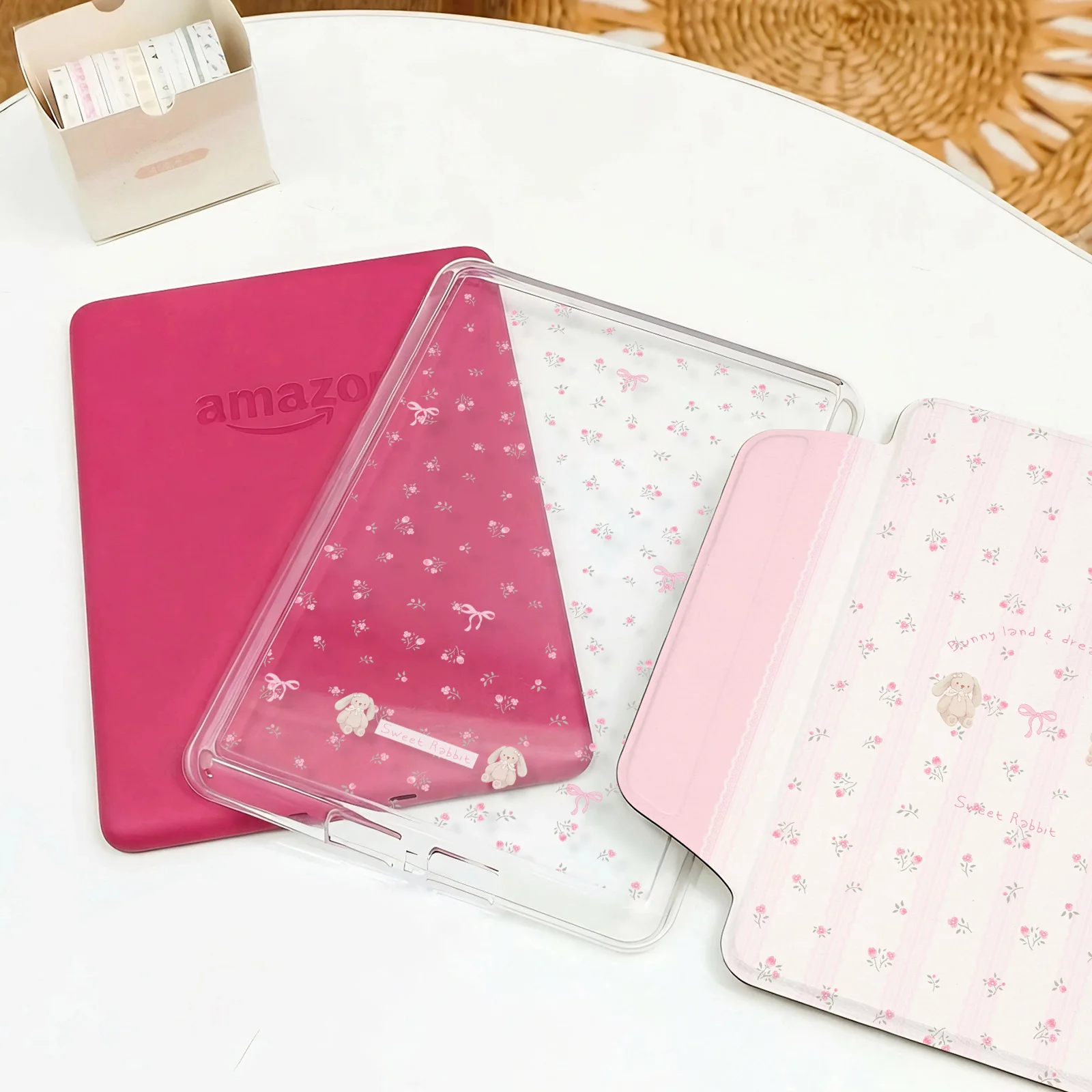Case for Kindle 11th Generation & Paperwhite 1-6 - Magnetic Detachable Clear Acrylic Cover, Pink Girly Pattern, Auto Wake/Sleep