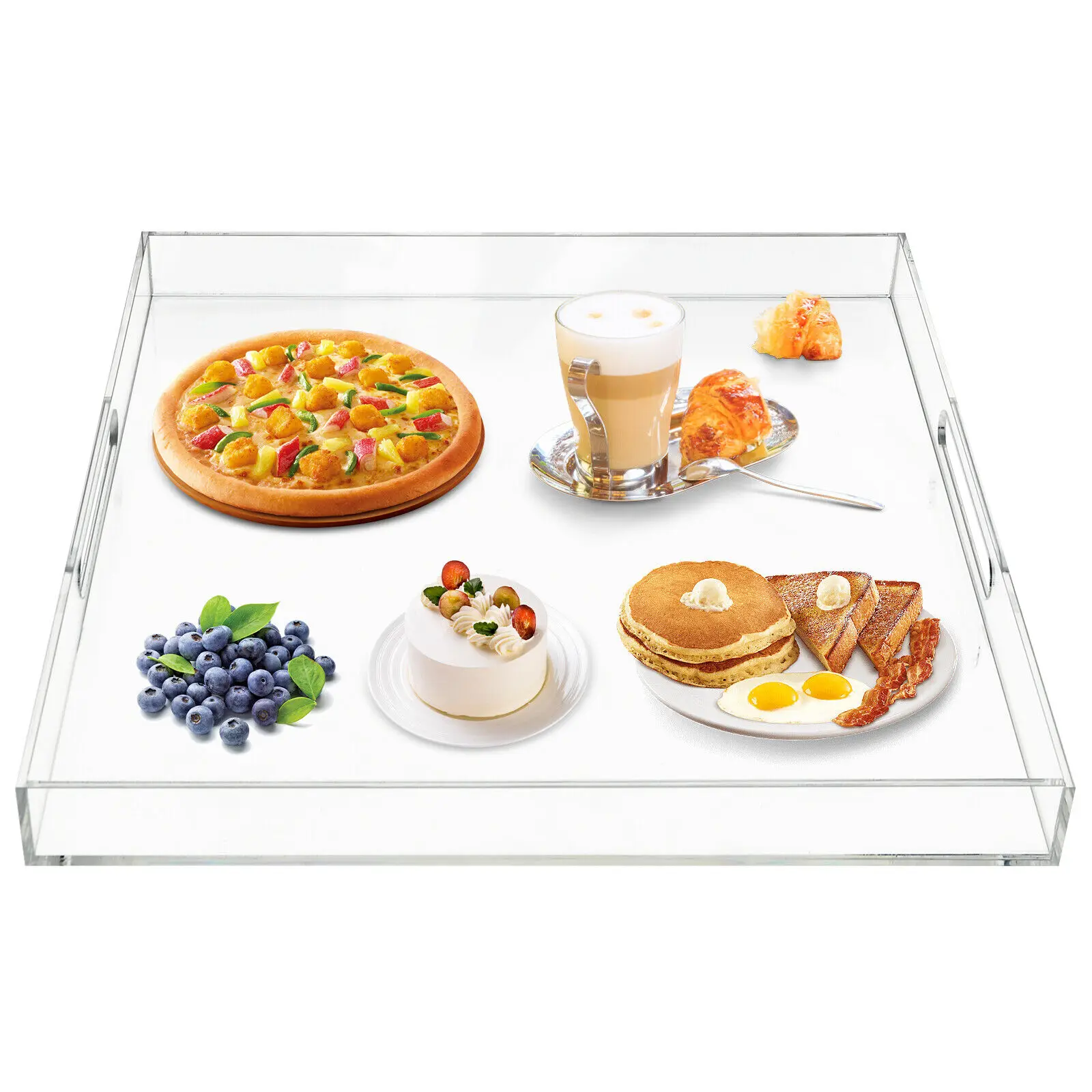 Large Acrylic Food Serving Tray with Handle Countertop Organiser for Ottoman