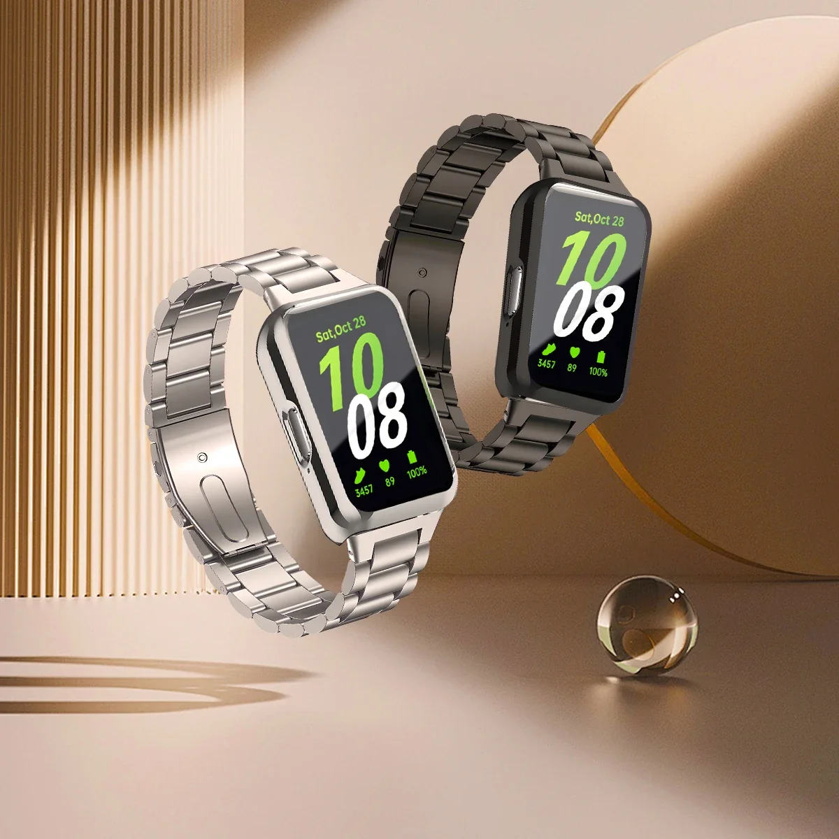 Etui + pasek ze stali nierdzewnej do Samsung Galaxy Fit 3 Pełne etui ochronne na ekran do Samsung Galaxy Fit 3 Metal Band Akcesoria — zdjęcie produktu 2