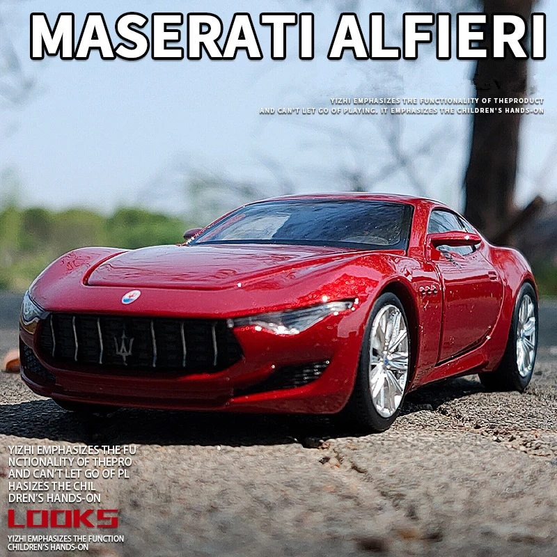 1:32 Maserati Alfieri Coupe Alloy Sports Car Model Simulation Diecast Metal Toy Vehicles Car Model Sound and Light Children Gift