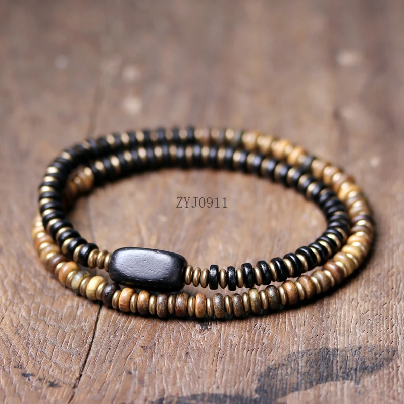 Медные и деревянные бусины, смешанный дизайн, браслет из черного сандалового дерева, модные украшения для рук, деревянный браслет, мужские и женские модели