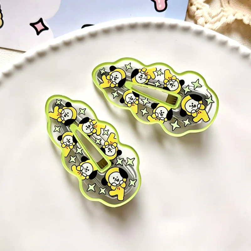 Creative BT21 Hair Clip Acrylic Peripheral Cartoon Transparent Pattern Water Droplet Hair Clip Ins Cute Wave Duckbill Clip