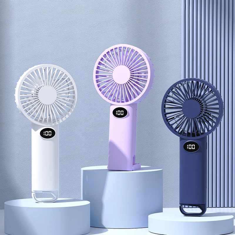 Handheld/Desk-Stand/Overhead Multi-Functional Small Fan with LCD Display and 6 Wind Speed Levels image 2