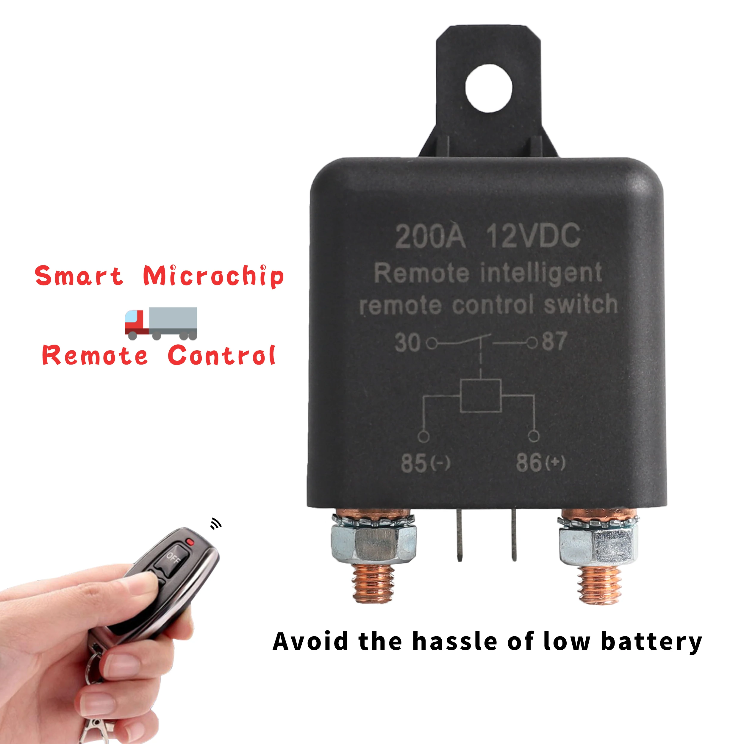 DC 12V 200A Remote Control Start Relay Energy Saving Wireless Key with 2 Remote Keys RF Disconnect Remote Switch