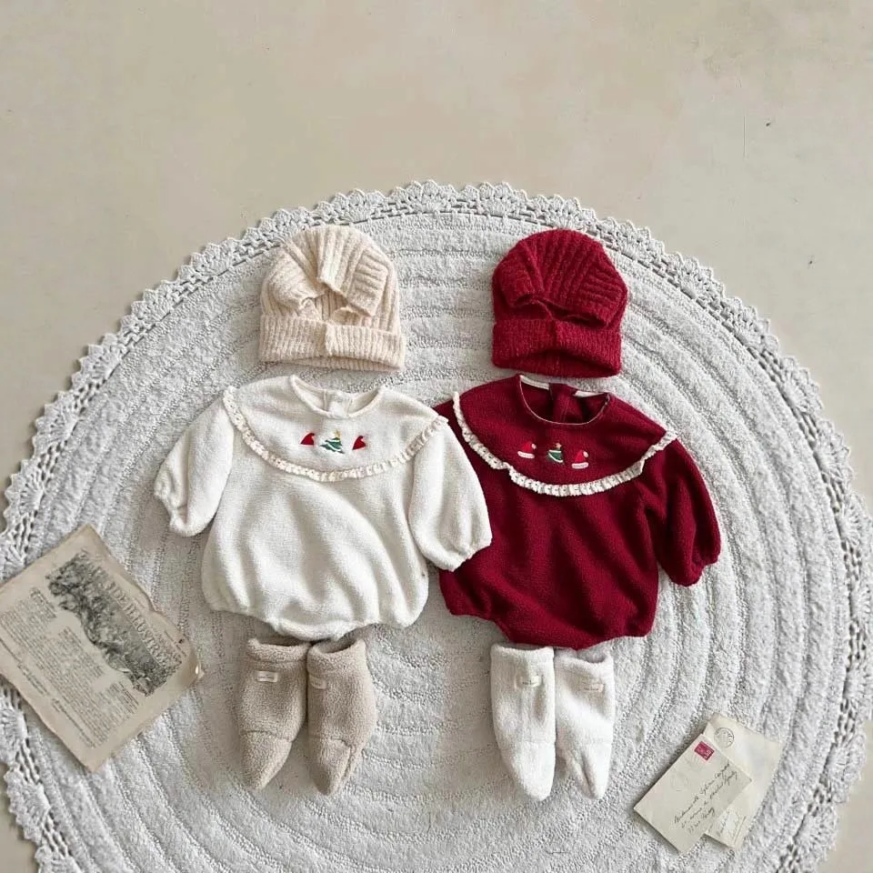 رومبير عيد الميلاد زي Ins الطفل الكورية أفخم نيسيي الدافئة طويلة الأكمام بذلة الخريف الشتاء جديد عصري مريح #5