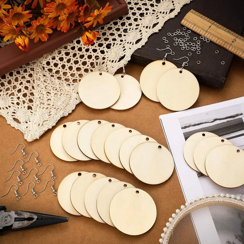 400PCS Round Earring Set Wooden Unfinished DIY Wooden Creative Personalized Earring Pendant