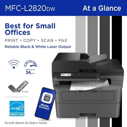New Upgrade US Shipping MFC-L2820DW Wireless All-in-One Laser Printer with Copy Scan Fax Duplex Monochrome Alexa Compat