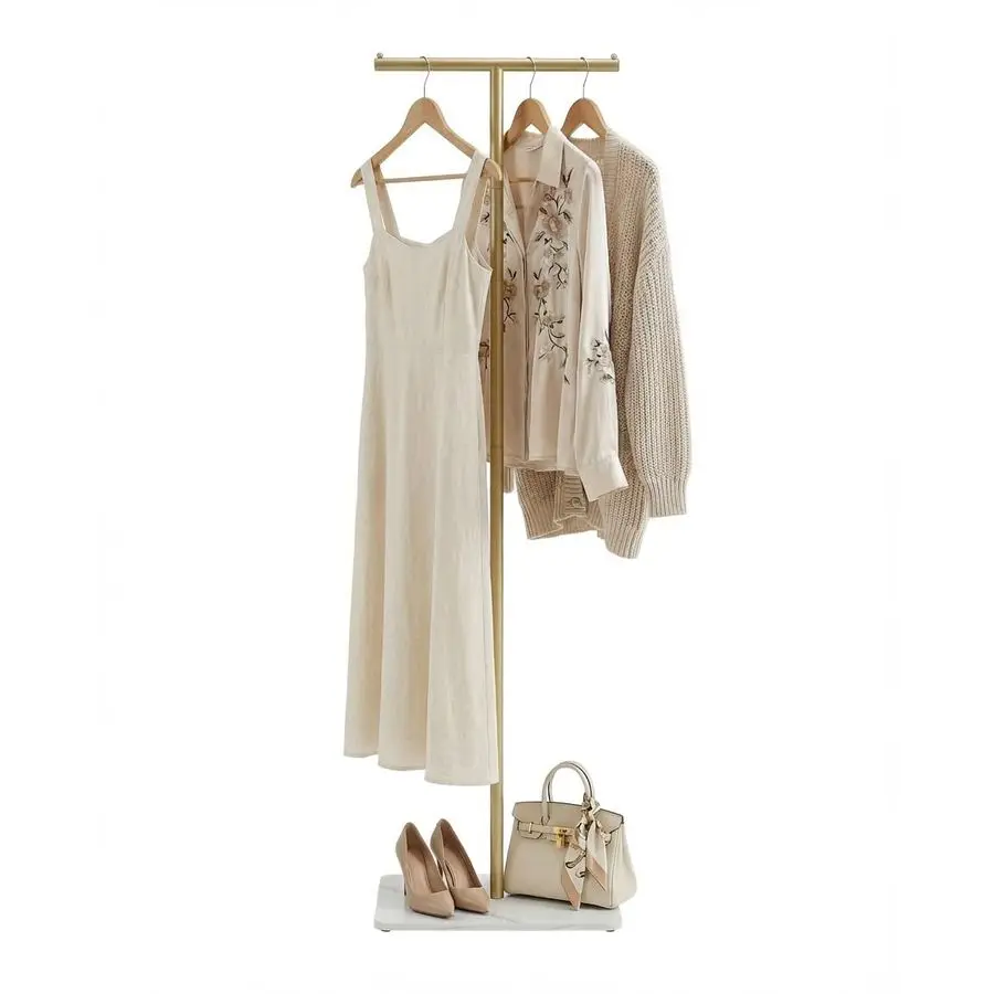 

Rack, TShaped Freestanding Metal Clothes Stand with Sintered Stone Base, Stable amp Sturdy Storage for Coats, Hats, Bags, and Sc